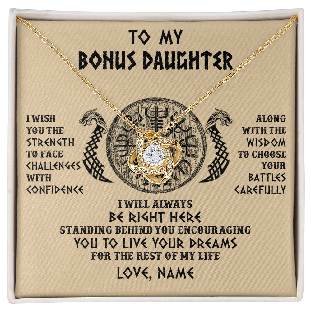 Love Knot Necklace 18K Yellow Gold Finish | 1 | Personalized To My Bonus Daughter Viking Necklace I Wish You The Strength Scandinavian Norse Runes Viking For Women Birthday Customized Gift Box Message Card | siriusteestore