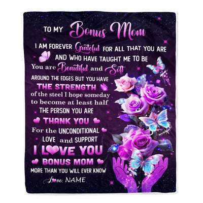 Personalized To My Bonus Mom Blanket From Daughter Thank You For Love Butterfly Stepmom Birthday Mothers Day Christmas Customized Gift Fleece Throw Blanket | siriusteestore