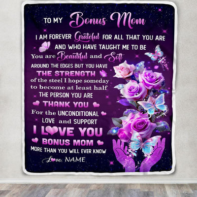 Personalized To My Bonus Mom Blanket From Daughter Thank You For Love Butterfly Stepmom Birthday Mothers Day Christmas Customized Gift Fleece Throw Blanket | siriusteestore