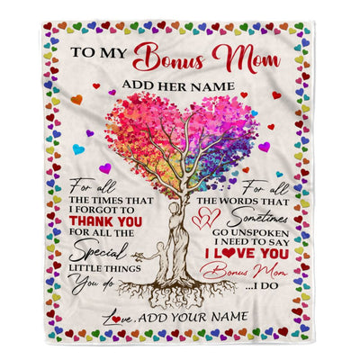 Personalized To My Bonus Mom Blanket From Stepdaughter Colorful Tree Thank You For All Stepmother Mothers Day Birthday Gifts Christmas Customized Fleece Blanket | siriusteestore