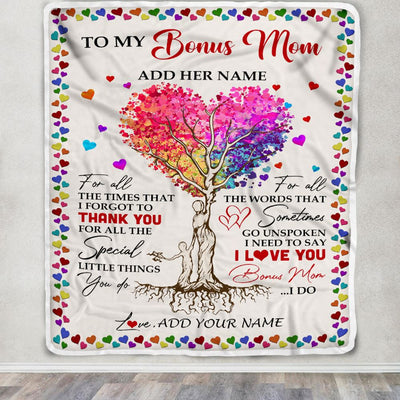 Personalized To My Bonus Mom Blanket From Stepdaughter Colorful Tree Thank You For All Stepmother Mothers Day Birthday Gifts Christmas Customized Fleece Blanket | siriusteestore
