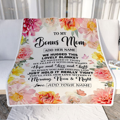Personalized To My Bonus Mom Blanket From Stepdaughter Floral We Hugged This Lovely Stepmom Birthday Gifts Mothers Day Christmas Customized Fleece Blanket | siriusteestore