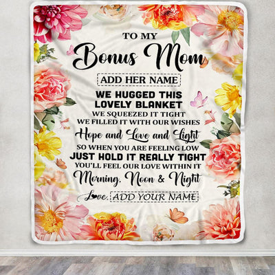 Personalized To My Bonus Mom Blanket From Stepdaughter Floral We Hugged This Lovely Stepmom Birthday Gifts Mothers Day Christmas Customized Fleece Blanket | siriusteestore