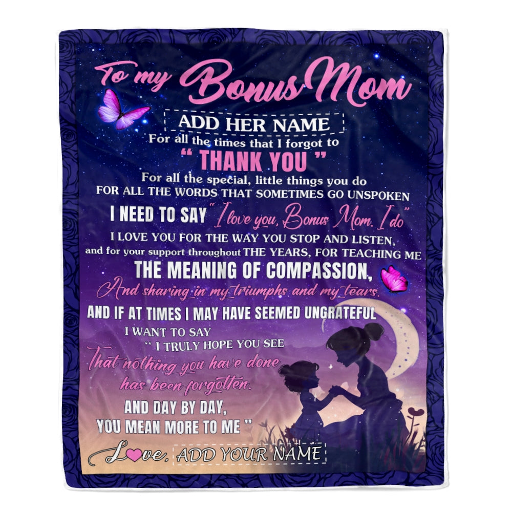 Personalized To My Bonus Mom Blanket From Stepdaughter Night Sky Thank You Love You Stepmom Birthday Gifts Mothers Day Christmas Customized Fleece Blanket | siriusteestore
