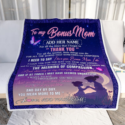 Personalized To My Bonus Mom Blanket From Stepdaughter Night Sky Thank You Love You Stepmom Birthday Gifts Mothers Day Christmas Customized Fleece Blanket | siriusteestore