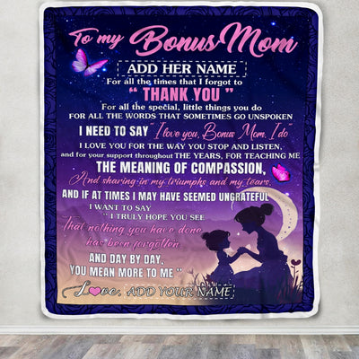 Personalized To My Bonus Mom Blanket From Stepdaughter Night Sky Thank You Love You Stepmom Birthday Gifts Mothers Day Christmas Customized Fleece Blanket | siriusteestore