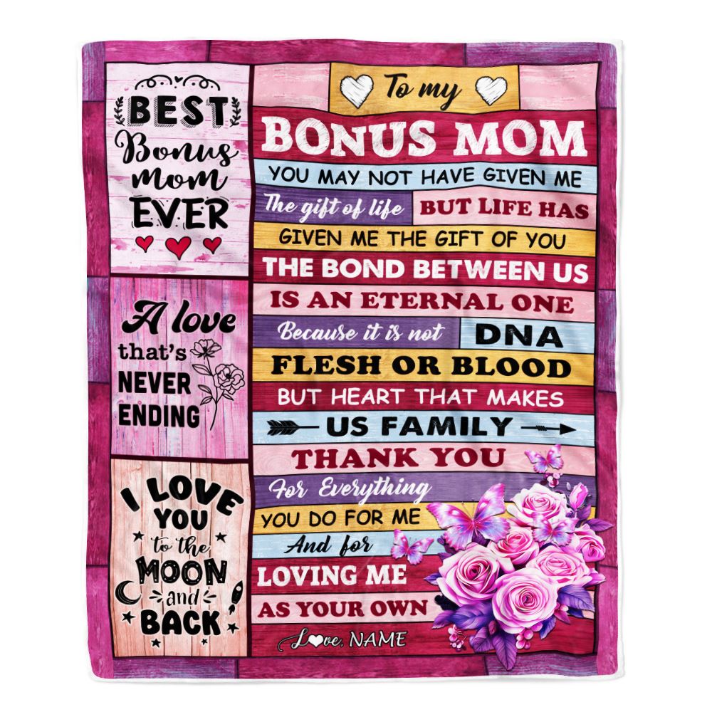 Personalized To My Bonus Mom Blanket From Stepdaughter Stepson Wood Thank You For Everything Step Mom Birthday Mothers Day Christmas Customized Fleece Blanket | siriusteestore