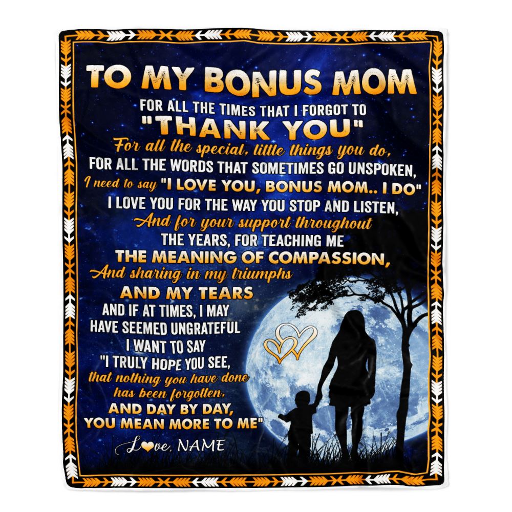 Personalized To My Bonus Mom Blanket From Stepdaughter Thank You Grateful Love Stepmother Birthday Mothers Day Christmas Customized Gift Fleece Blanket | siriusteestore