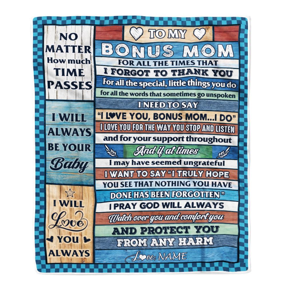 Personalized To My Bonus Mom Blanket From Stepdaughter Wood I Love You Thank You Stepmother Birthday Fathers Day Christmas Customized Gift Fleece Blanket | siriusteestore