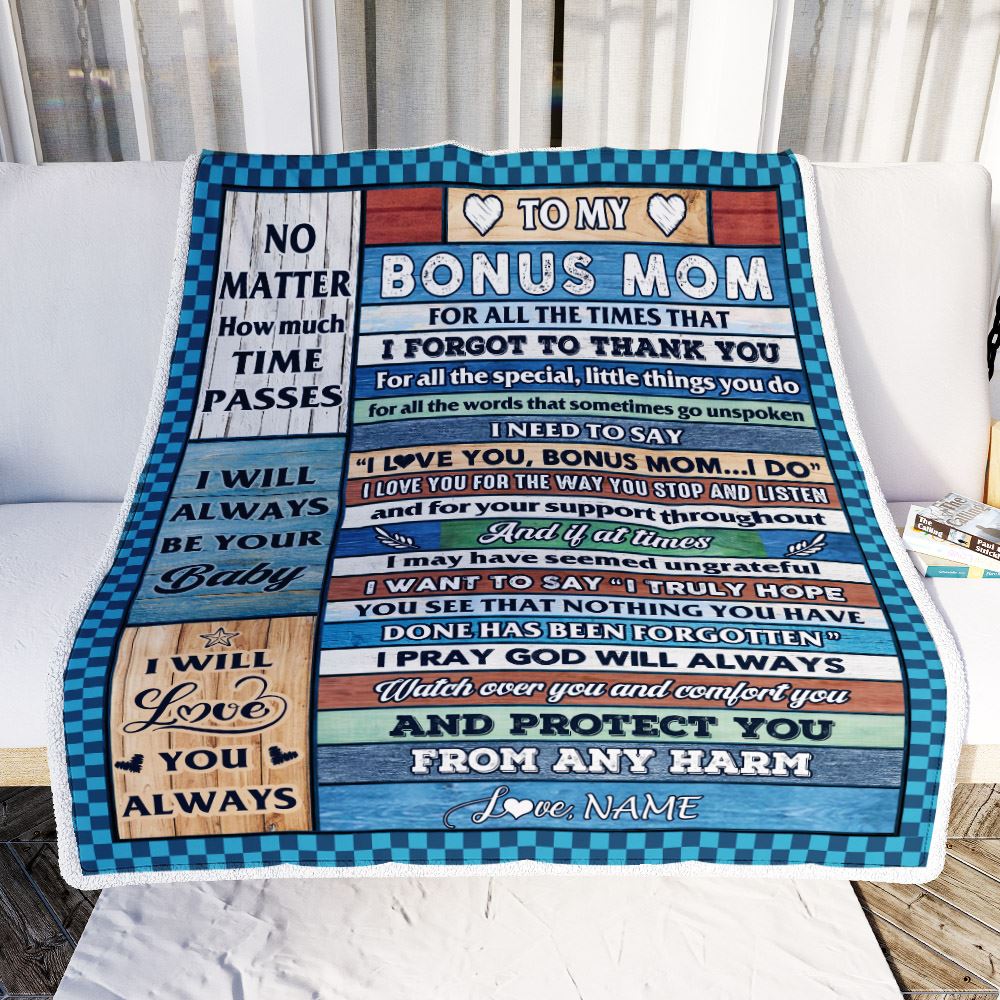Personalized To My Bonus Mom Blanket From Stepdaughter Wood I Love You Thank You Stepmother Birthday Fathers Day Christmas Customized Gift Fleece Blanket | siriusteestore