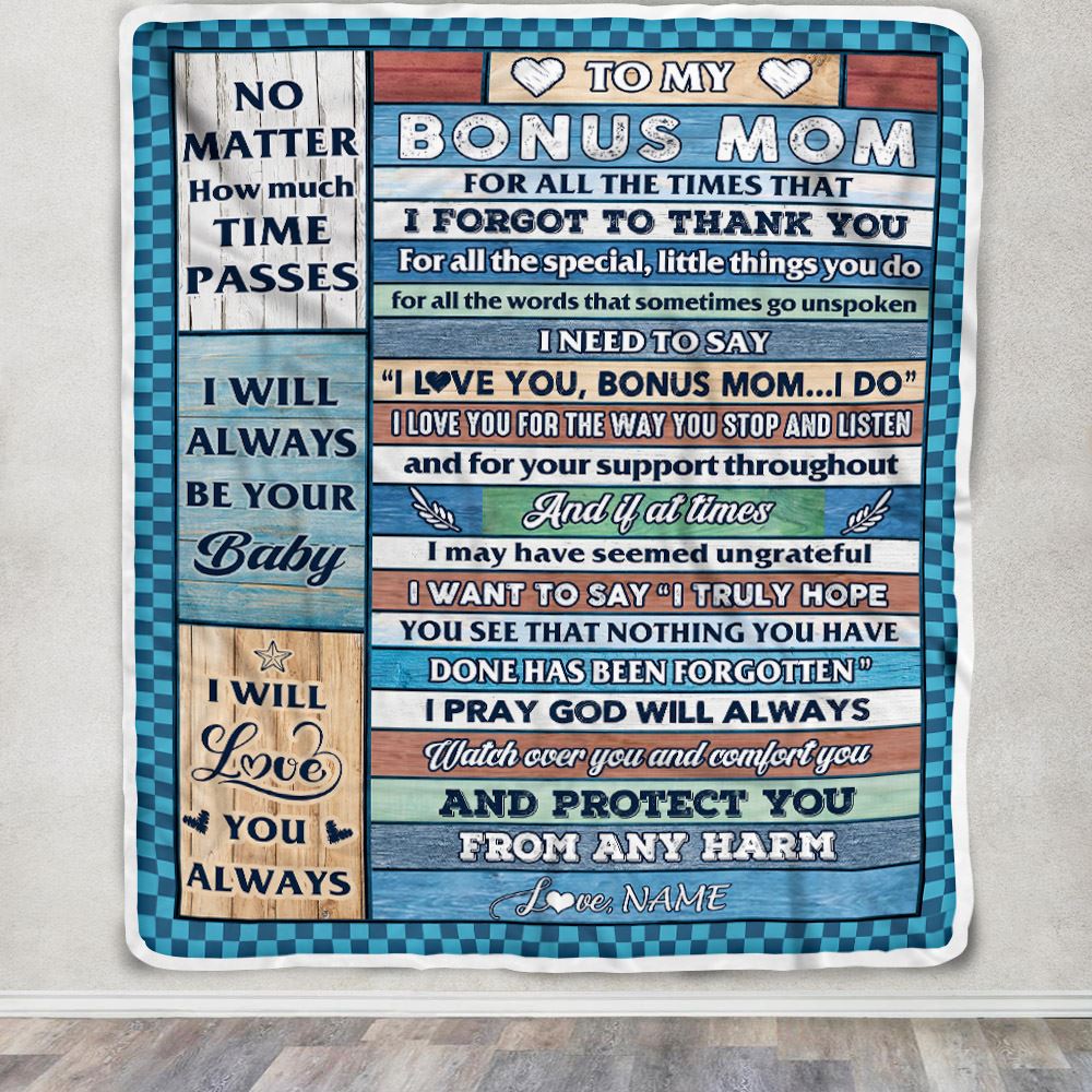 Personalized To My Bonus Mom Blanket From Stepdaughter Wood I Love You Thank You Stepmother Birthday Fathers Day Christmas Customized Gift Fleece Blanket | siriusteestore