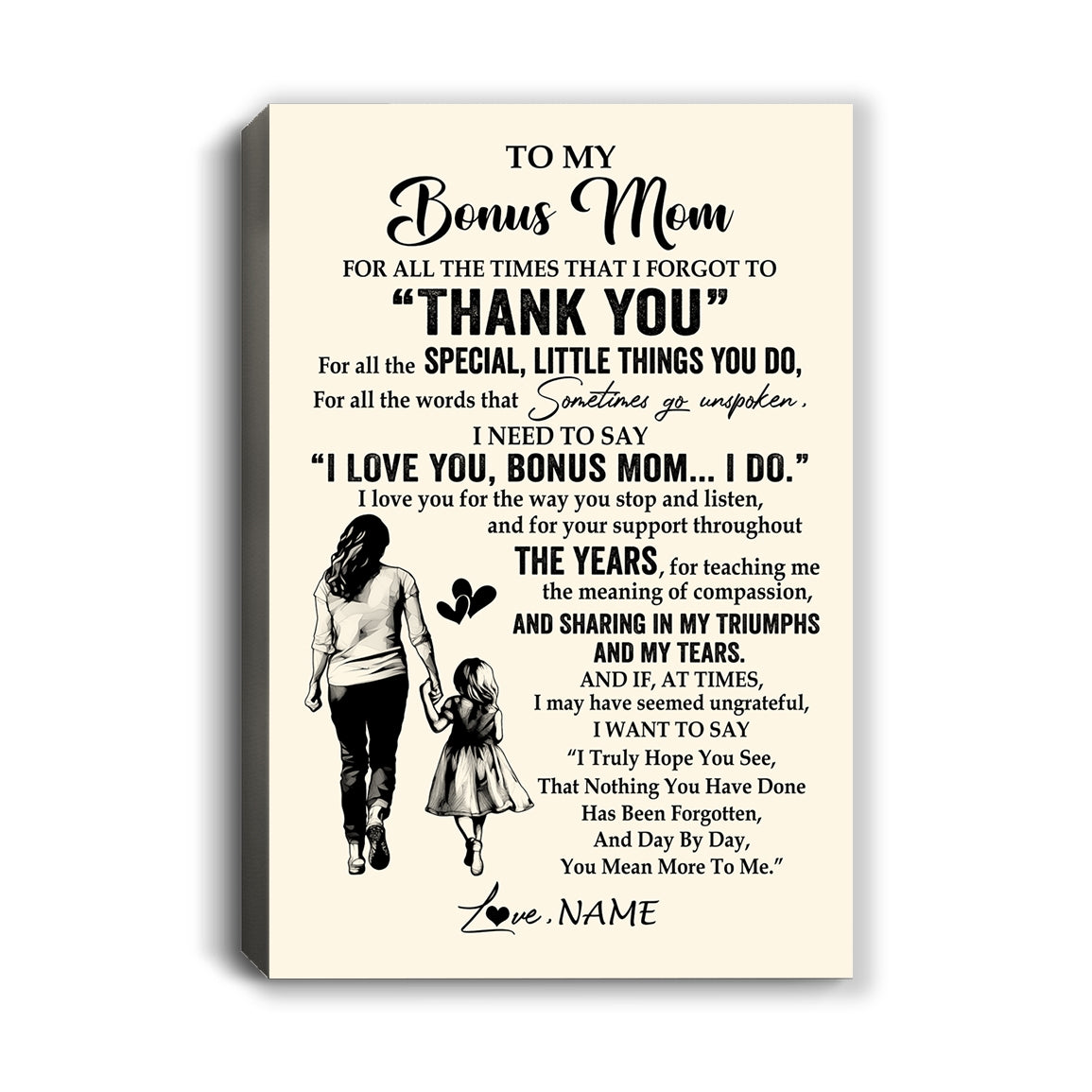 Personalized To My Bonus Mom Canvas From Daughter For All The Times That I Forgot To Thank You Stepmom Birthday Mothers Day Christmas Custom Wall Art Print Framed Canvas | siriusteestore