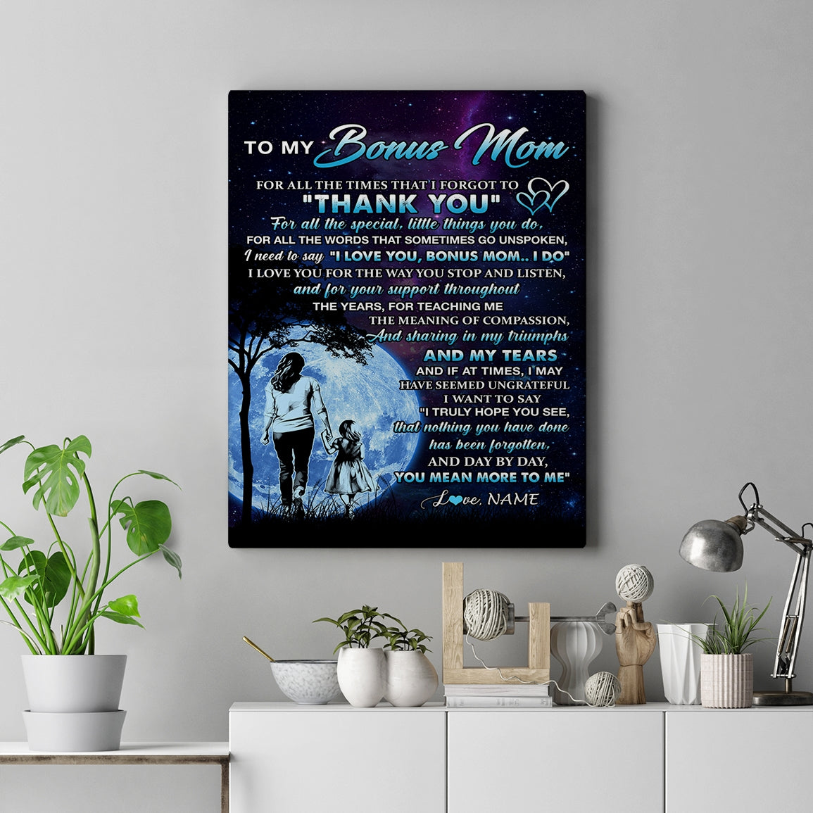 Personalized To My Bonus Mom Canvas From Daughter Thank You Day By Day Stepmom Birthday Mothers Day Thanksgiving Christmas Custom Wall Art Print Framed Canvas | siriusteestore