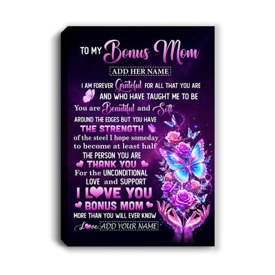 Personalized To My Bonus Mom Canvas From Daughter Thank You For Love Butterfly Stepmom Birthday Gifts Mothers Day Christmas Custom Wall Art Framed Canvas | siriusteestore