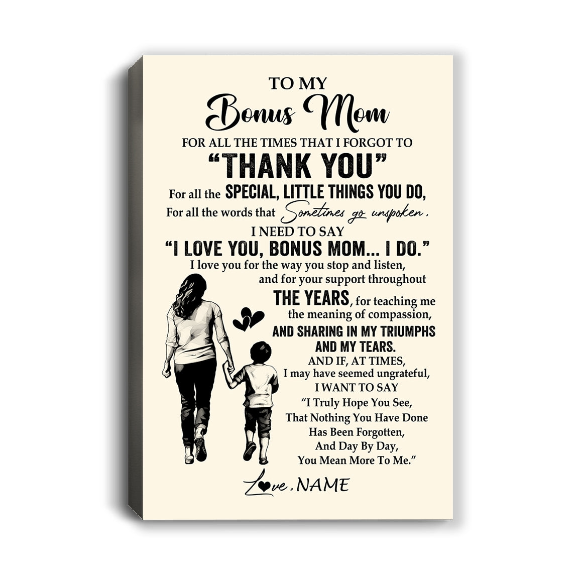 Personalized To My Bonus Mom Canvas From Stepson For All The Times That I Forgot To Thank You Stepmom Birthday Mothers Day Christmas Custom Wall Art Print Framed Canvas | siriusteestore