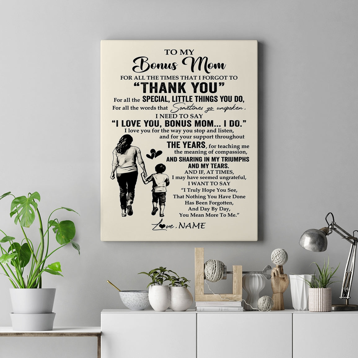 Personalized To My Bonus Mom Canvas From Stepson For All The Times That I Forgot To Thank You Stepmom Birthday Mothers Day Christmas Custom Wall Art Print Framed Canvas | siriusteestore