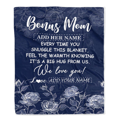 Personalized To My Bonus Mom Gifts Blanket From Stepdaughter Blue Flower Love You Birthday Gifts For Stepmom Mothers Day Christmas Stepmom Fleece Throw Blanket | siriusteestore