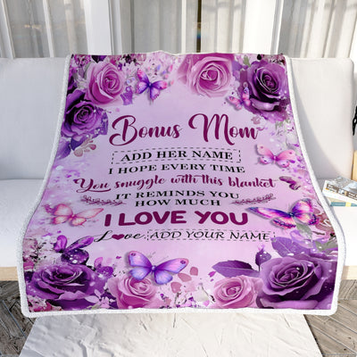 Personalized To My Bonus Mom Gifts Blanket From Stepdaughter Purple Floral Birthday Gifts For Stepmom Mothers Day Thanksgiving Christmas Custom Fleece Blanket | siriusteestore