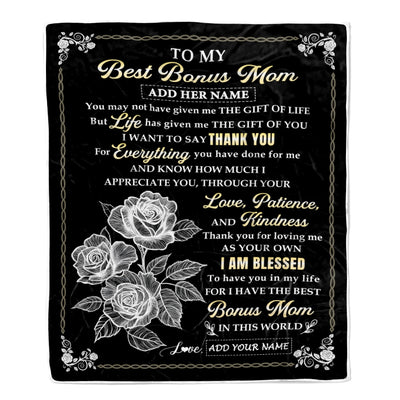 Personalized To My Bonus Mom Gifts Blanket From Stepdaughter Rose Gave Love Thank You Stepmom Gifts Mothers Day Birthday Christmas Custom Fleece Throw Blanket | siriusteestore