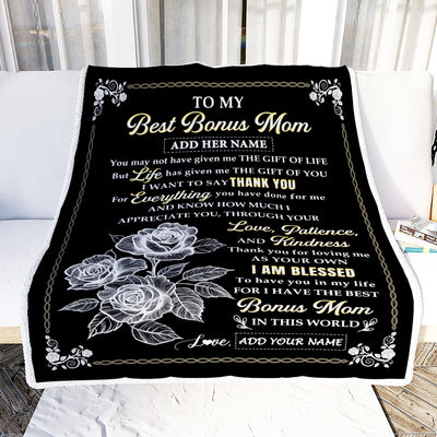 Personalized To My Bonus Mom Gifts Blanket From Stepdaughter Rose Gave Love Thank You Stepmom Gifts Mothers Day Birthday Christmas Custom Fleece Throw Blanket | siriusteestore