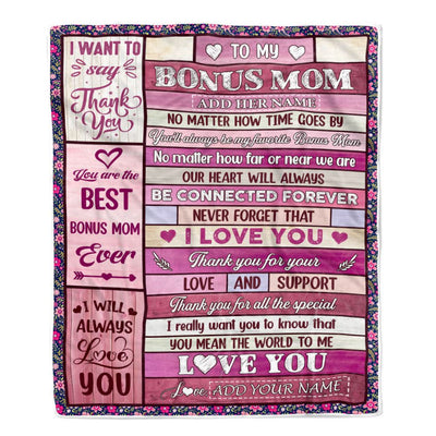 Personalized To My Bonus Mom Gifts Blanket From Stepdaughter Stepson Wood My Favorite Stepmom Birthday Gifts Mothers Day Christmas Customized Fleece Blanket | siriusteestore