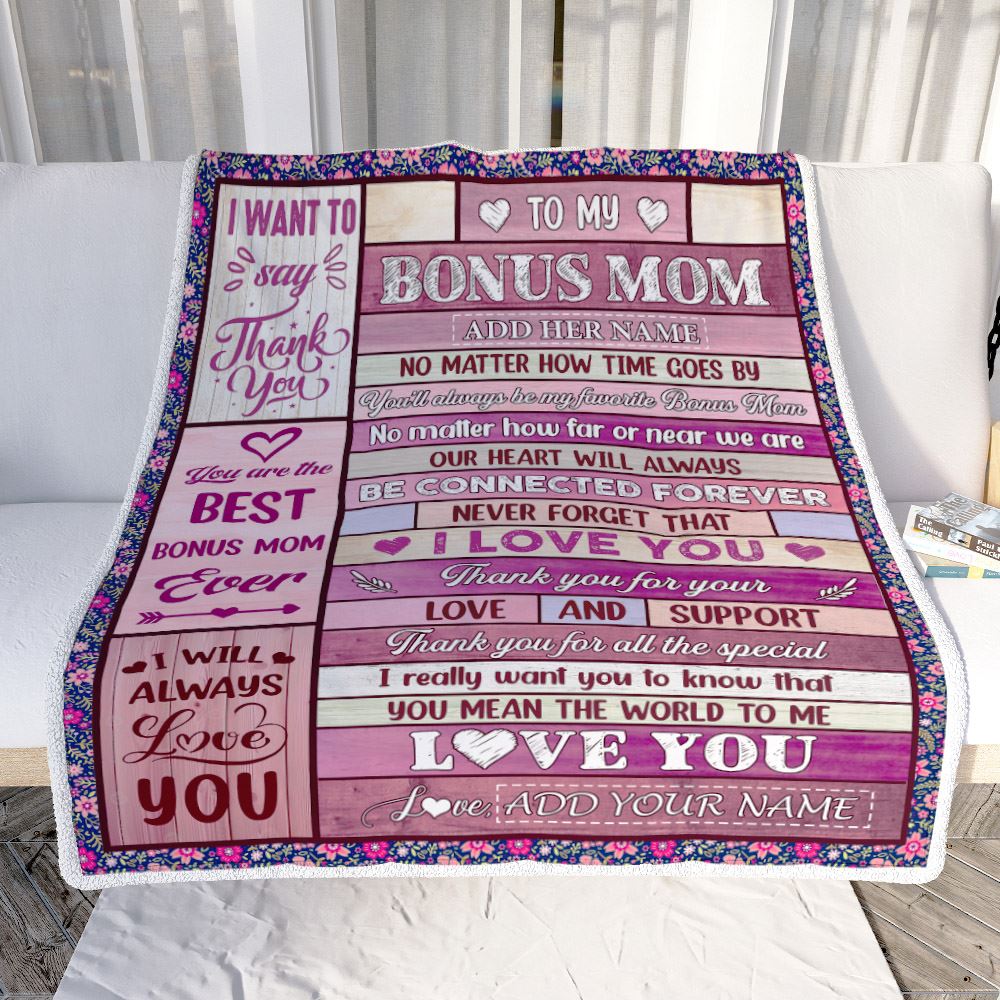 Personalized To My Bonus Mom Gifts Blanket From Stepdaughter Stepson Wood My Favorite Stepmom Birthday Gifts Mothers Day Christmas Customized Fleece Blanket | siriusteestore