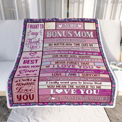 Personalized To My Bonus Mom Gifts Blanket From Stepdaughter Stepson Wood My Favorite Stepmom Birthday Gifts Mothers Day Christmas Customized Fleece Blanket | siriusteestore