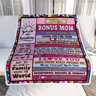 Personalized To My Bonus Mom Gifts Blanket From Stepdaughter Stepson Wood You Are The Stepmom Birthday Gifts Mothers Day Christmas Customized Fleece Blanket | siriusteestore