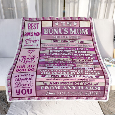 Personalized To My Bonus Mom Gifts Blanket From Stepdaughter Wood Thank You For All Gifts For Stepmom Mothers Day Birthday Christmas Fleece Throw Blanket | siriusteestore