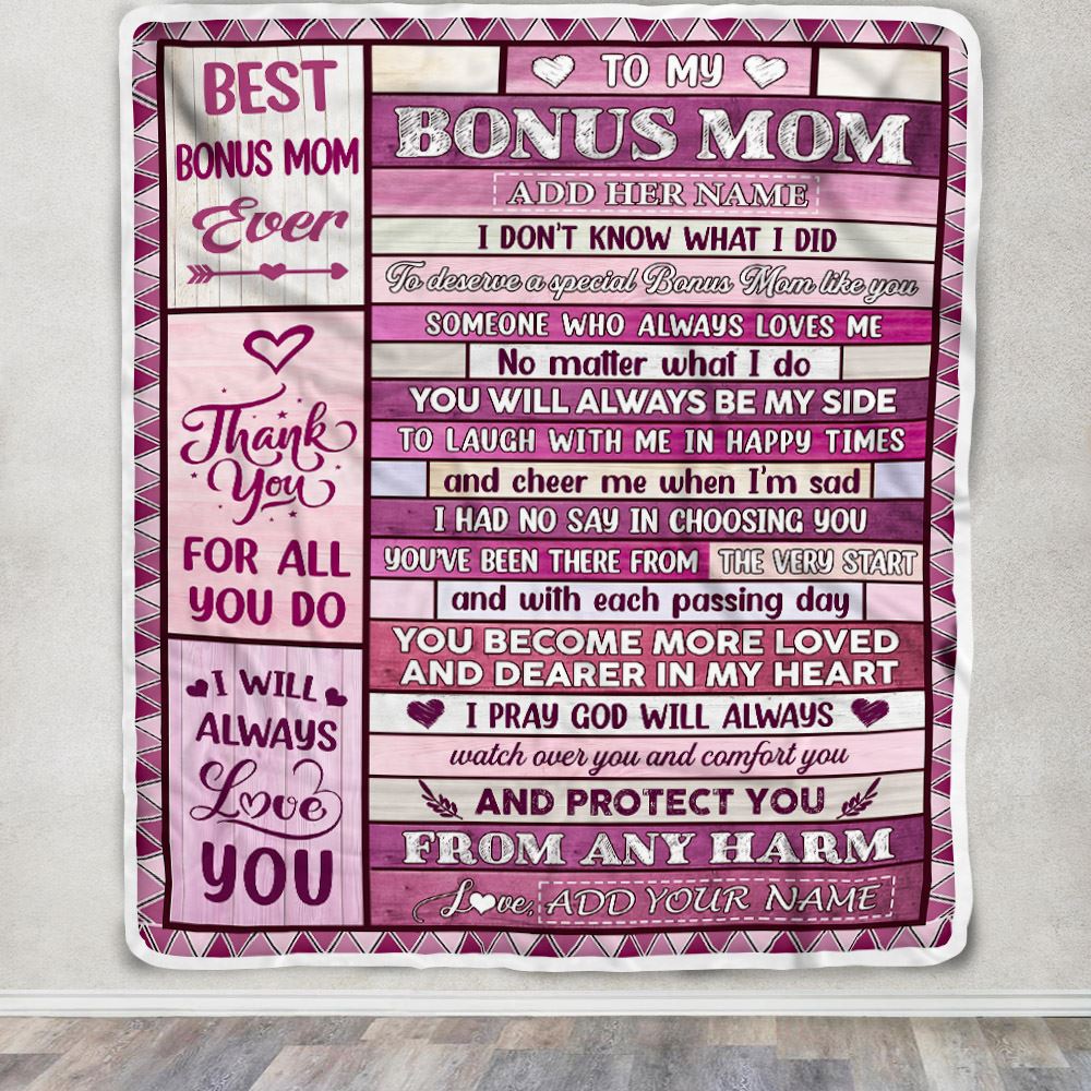Personalized To My Bonus Mom Gifts Blanket From Stepdaughter Wood Thank You For All Gifts For Stepmom Mothers Day Birthday Christmas Fleece Throw Blanket | siriusteestore