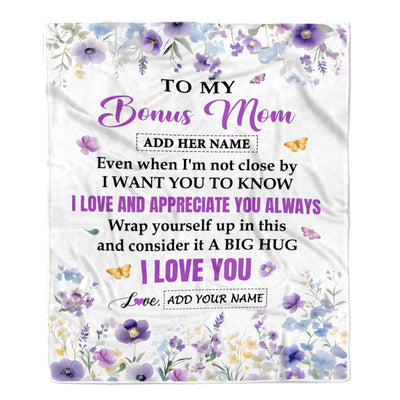 Personalized To My Bonus Mom Gifts From Step Son Daughter Blanket I Love You Purple Floral Birthday Gift Idea For Stepmom Gifts Christmas Custom Fleece Blanket | siriusteestore