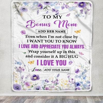 Personalized To My Bonus Mom Gifts From Step Son Daughter Blanket I Love You Purple Floral Birthday Gift Idea For Stepmom Gifts Christmas Custom Fleece Blanket | siriusteestore