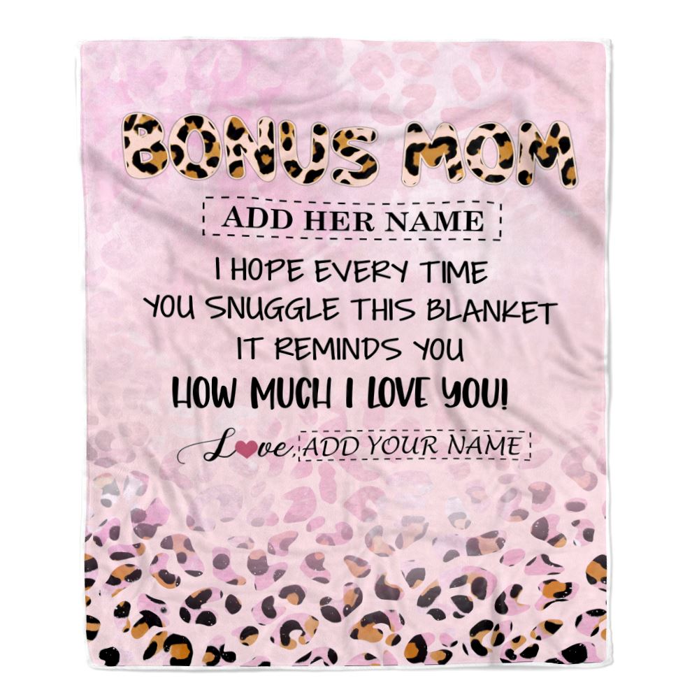 Personalized To My Bonus Mom Gifts From Stepdaughter Blanket Pink Leopard Happy Birthday Gifts For Stepmom Mothers Day Christmas Customized Fleece Blanket | siriusteestore