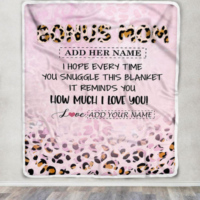 Personalized To My Bonus Mom Gifts From Stepdaughter Blanket Pink Leopard Happy Birthday Gifts For Stepmom Mothers Day Christmas Customized Fleece Blanket | siriusteestore