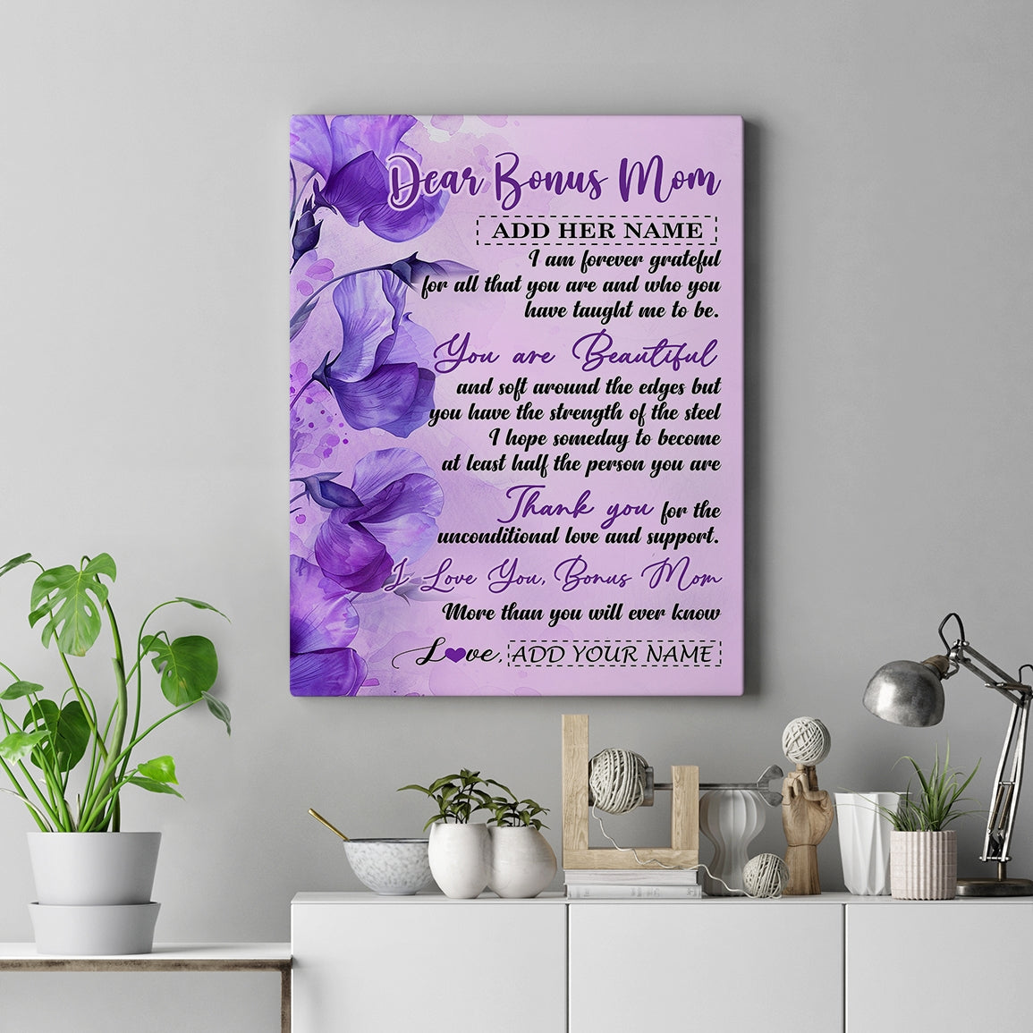 Personalized To My Bonus Mom Gifts From Stepdaughter Canvas Flower You Are Beautiful Gifts For Stepmom Mothers Day Birthday Christmas Custom Art Print Framed Canvas | siriusteestore