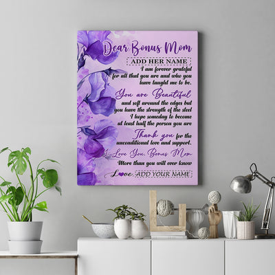 Personalized To My Bonus Mom Gifts From Stepdaughter Canvas Flower You Are Beautiful Gifts For Stepmom Mothers Day Birthday Christmas Custom Art Print Framed Canvas | siriusteestore