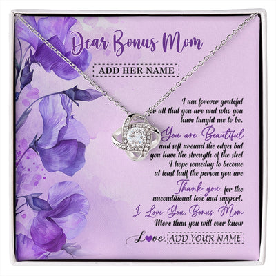 Love Knot Necklace 14K White Gold Finish | 1 | Personalized To My Bonus Mom Gifts From Stepdaughter Necklace Flower You Are Beautiful Gifts For Stepmom Mothers Day Birthday Christmas Gift Box Message Card | siriusteestore.myshopify