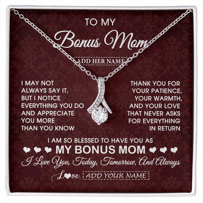 Alluring Beauty Necklace 14K White Gold Finish | 1 | Personalized To My Bonus Mom Gifts From Stepdaughter Necklace Meaningful Jewelry Pendant Gifts For Stepmom Mothers Day Birthday Christmas Gift Box Message Card | https://siriusteestore.
