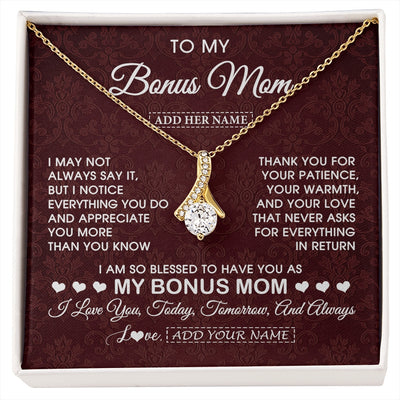 Alluring Beauty Necklace 18K Yellow Gold Finish | 1 | Personalized To My Bonus Mom Gifts From Stepdaughter Necklace Meaningful Jewelry Pendant Gifts For Stepmom Mothers Day Birthday Christmas Gift Box Message Card | https://siriusteestore.