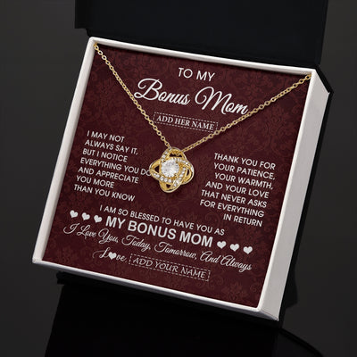 Love Knot Necklace 18K Yellow Gold Finish | 2 | Personalized To My Bonus Mom Gifts From Stepdaughter Necklace Meaningful Jewelry Pendant Gifts For Stepmom Mothers Day Birthday Christmas Gift Box Message Card | https://siriusteestore.