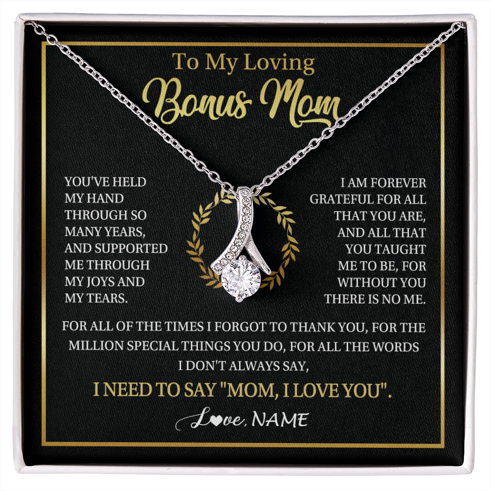 Alluring Beauty Necklace 14K White Gold Finish | 1 | Personalized To My Bonus Mom Gifts Necklace From Stepdaughter Stepson Grateful Thank You Stepmom Birthday Gifts Mothers Day Christmas Gift Box Message Card | siriusteestore
