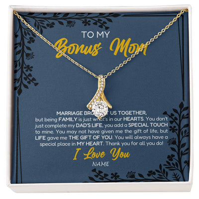 Alluring Beauty Necklace 18K Yellow Gold Finish | Personalized To My Bonus Mom Necklace From Daughter Stepmom Jewelry Birthday Mothers Day Christmas Customized Box Message Card | siriusteestore