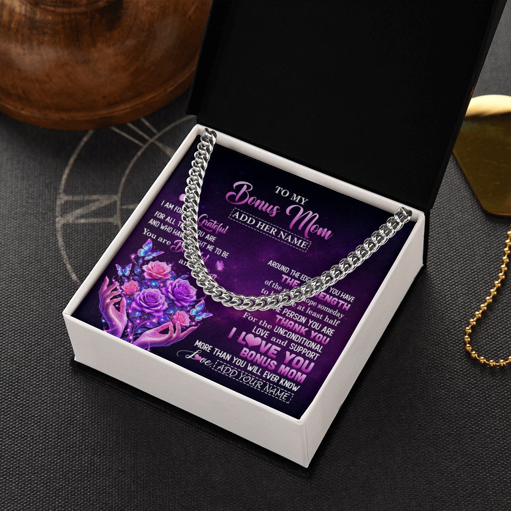 Cuban Link Chain Necklace Stainless Steel | 2 | Personalized To My Bonus Mom Necklace From Daughter Thank You For Love Butterfly Stepmom Birthday Mothers Day Christmas Custom Gift Box Message Card | https://siriusteestore.