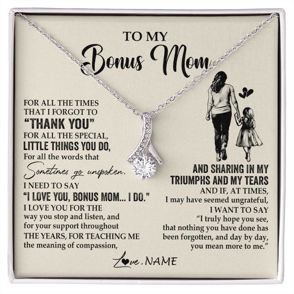 Alluring Beauty Necklace 14K White Gold Finish | 1 | Personalized To My Bonus Mom Necklace From Stepdaughter For All The Times That I Forgot To Thank You Birthday Mothers Day Customized Gift Box Message Card | siriusteestore