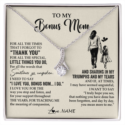 Alluring Beauty Necklace 14K White Gold Finish | 1 | Personalized To My Bonus Mom Necklace From Stepdaughter For All The Times That I Forgot To Thank You Birthday Mothers Day Customized Gift Box Message Card | siriusteestore