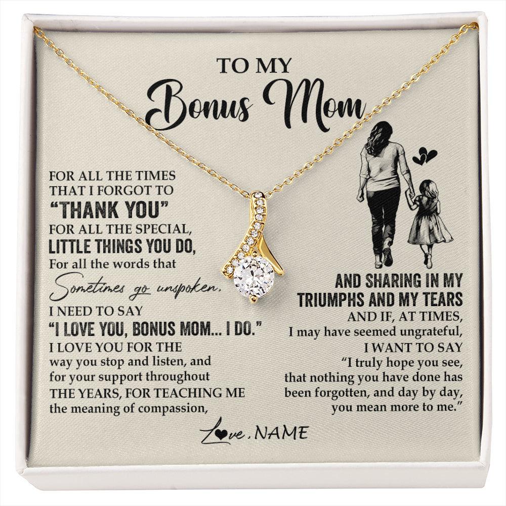 Alluring Beauty Necklace 18K Yellow Gold Finish | 1 | Personalized To My Bonus Mom Necklace From Stepdaughter For All The Times That I Forgot To Thank You Birthday Mothers Day Customized Gift Box Message Card | siriusteestore