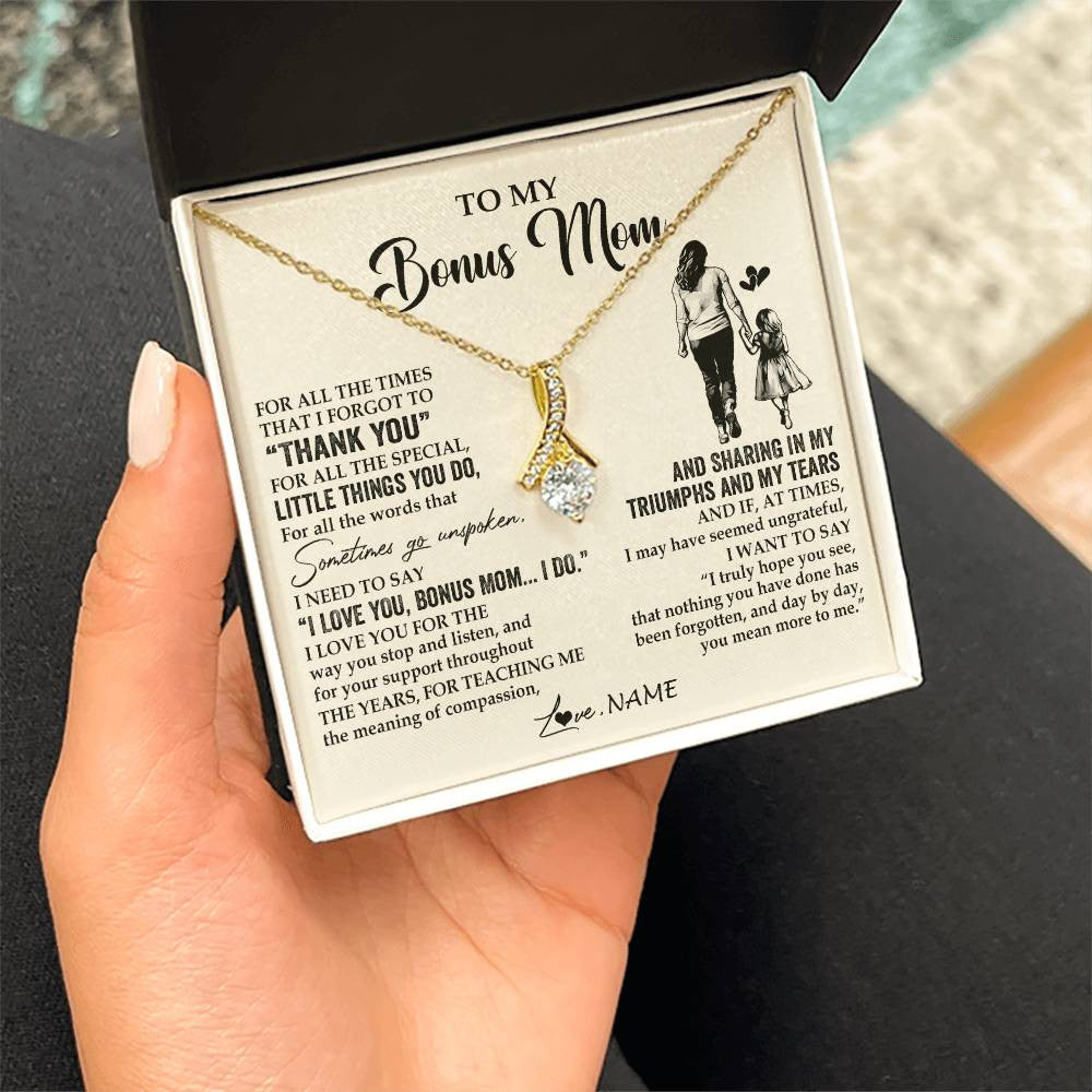 Alluring Beauty Necklace 18K Yellow Gold Finish | 2 | Personalized To My Bonus Mom Necklace From Stepdaughter For All The Times That I Forgot To Thank You Birthday Mothers Day Customized Gift Box Message Card | siriusteestore
