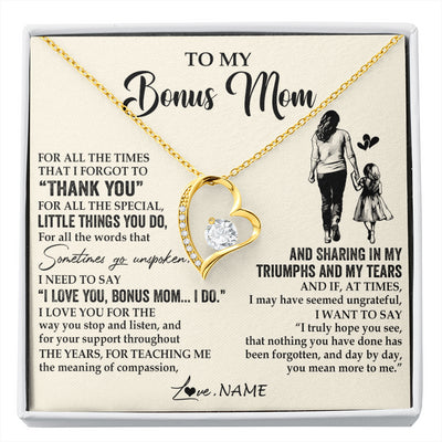 Forever Love Necklace 18K Yellow Gold Finish | 1 | Personalized To My Bonus Mom Necklace From Stepdaughter For All The Times That I Forgot To Thank You Birthday Mothers Day Customized Gift Box Message Card | siriusteestore