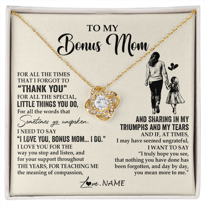 Love Knot Necklace 18K Yellow Gold Finish | 1 | Personalized To My Bonus Mom Necklace From Stepdaughter For All The Times That I Forgot To Thank You Birthday Mothers Day Customized Gift Box Message Card | siriusteestore