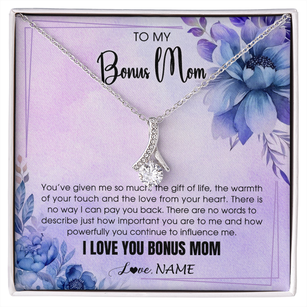 Alluring Beauty Necklace 14K White Gold Finish | 1 | Personalized To My Bonus Mom Necklace From Stepdaughter Stepson I Love You Stepmom Birthday Gifts Mothers Day Christmas Jewelry Customized Gift Box Message Card | siriusteestore